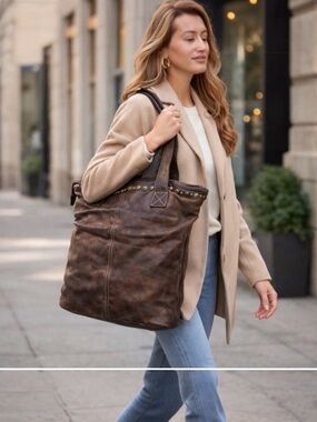 Langellotti Italian Leather Tote - Quiet Luxury Waxed Leather Shoulder Bag